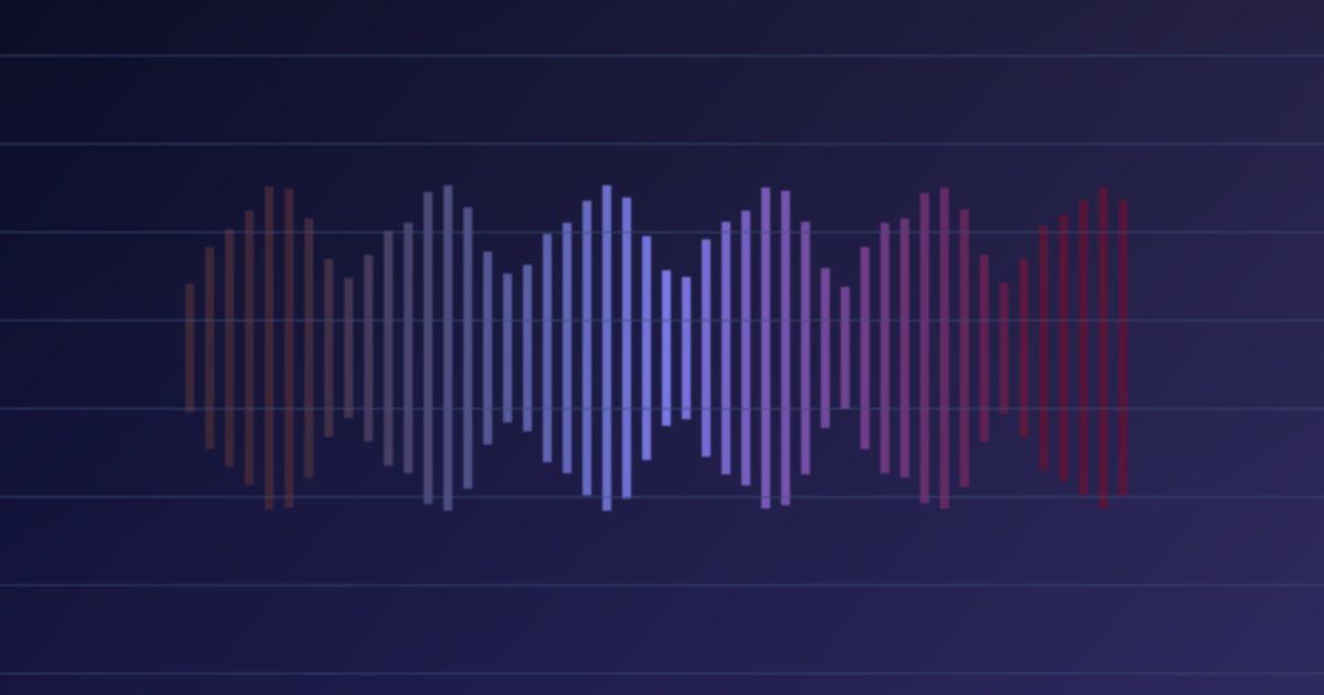 Glowing voice waveform on a dark screen, representing speaking a prompt into an AI chat interface